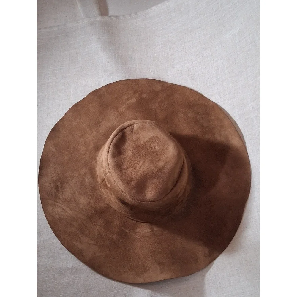 Tan Brown Faux Suede Floppy Sun Hat Wide Brim Boho Festival Summer Accessory